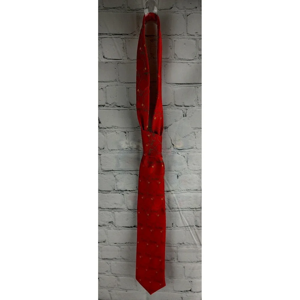 Holiday Traditions Hallmark Red Merry Christmas Ornament Script‎ Silk Like Tie